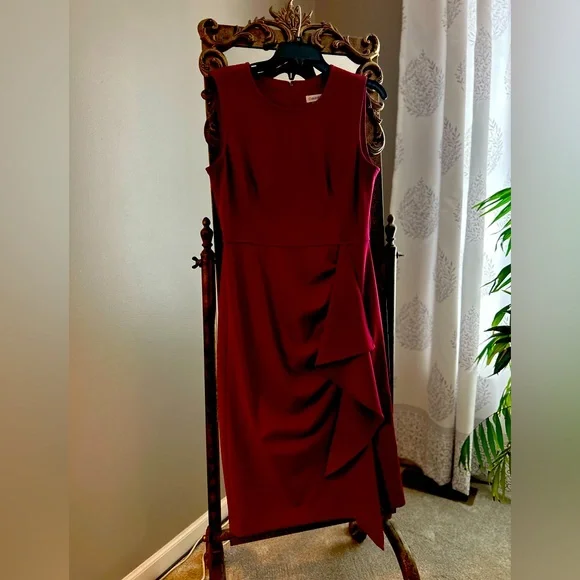 Calvin Klein | Dresses | Burgundy Sleeveless Calvin Klein Dress Size |  Poshmark